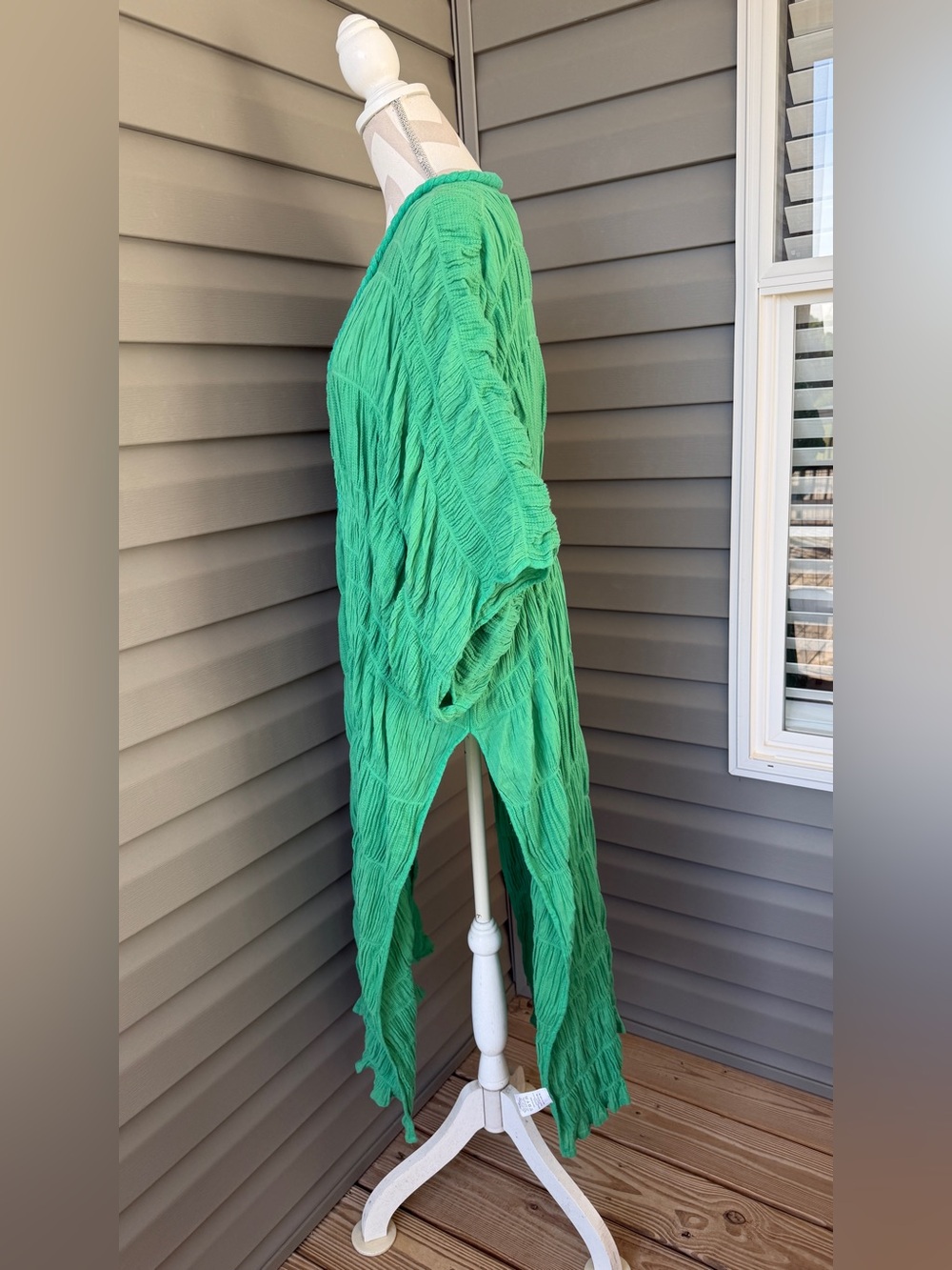 Anthropologie Maeve Ruched Side-Slit Kimono Green Smocked Top Sz OS - Picture 7 of 10